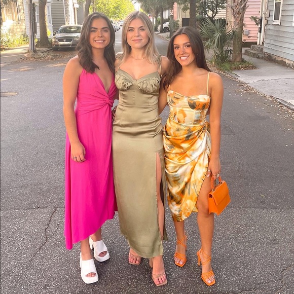 PrettyLittleThing | Dresses | Sage Green Satin Ruched Cup Tie Strap Maxi  Dress | Poshmark